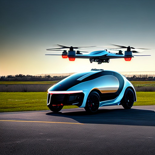 Image of a futuristic car with a drone hovering above